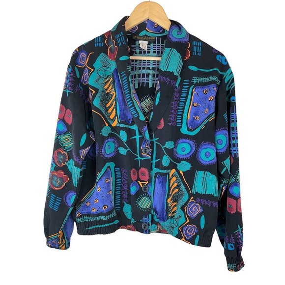 Vintage Emily Adams Blazer Medium Bomber Abstract Print Button Front Maximalism - Picture 4 of 16